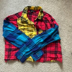 Cropped multi color plaid flannel